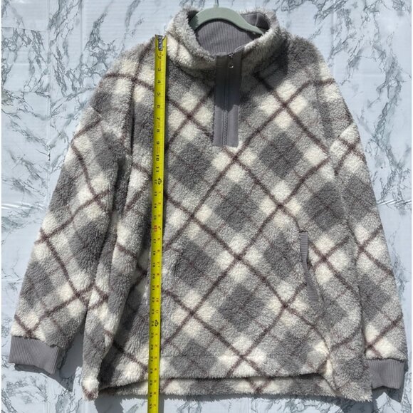 Maurices Womens XXL Plaid Fleece Pullover Sweater Gray White Quarter Zip - Picture 5 of 7